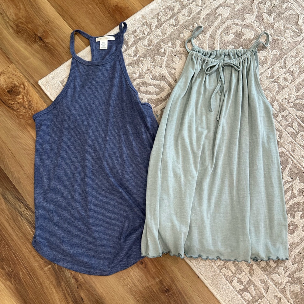 Blue and Tank Tops High Neck Spaghetti Strap Y2K American Eagle Bozzolo Bundle